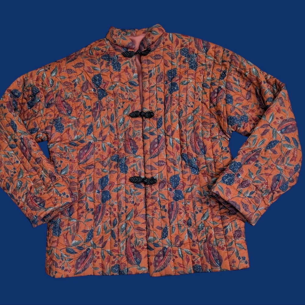 Vintage Women's Floral‎ Print Boho Quilted Cotton Jacket Multicolor Homespun